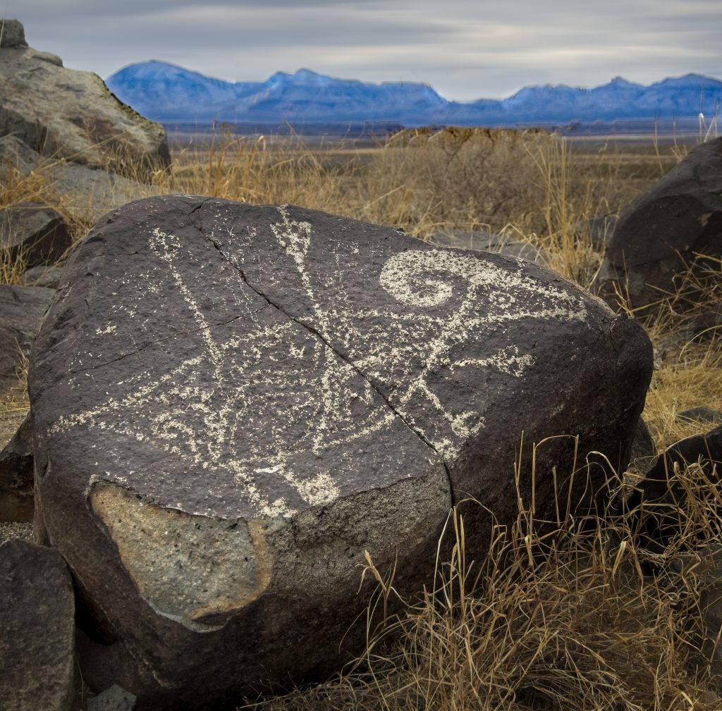 Landscape photo of bighorn sheep petroglyph at Three Rivers Petroglyph Site, New Mexico