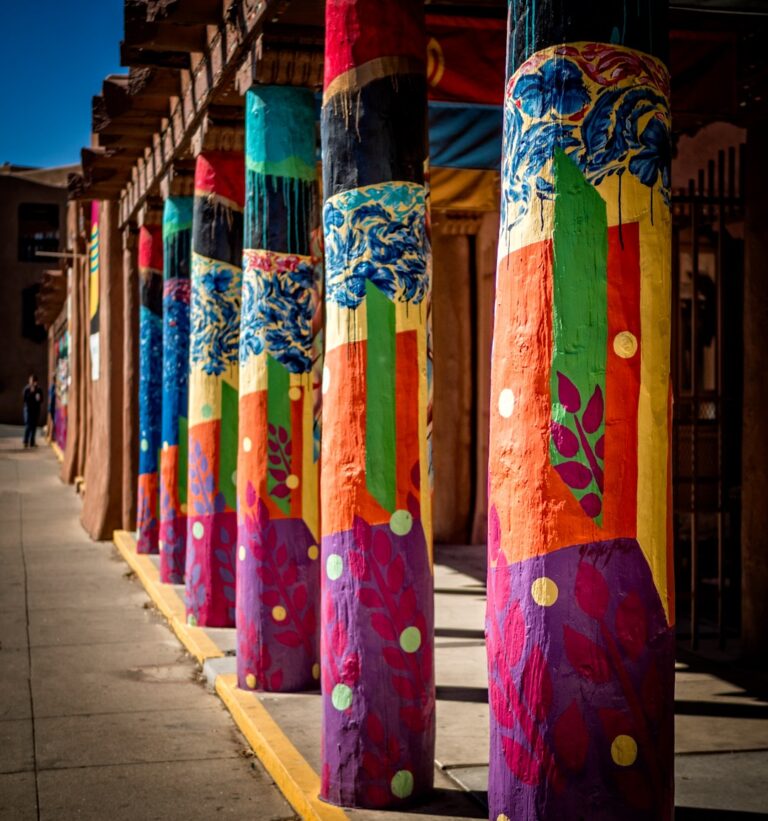 Painted columns on the Plaza, Santa Fe, New Mexico