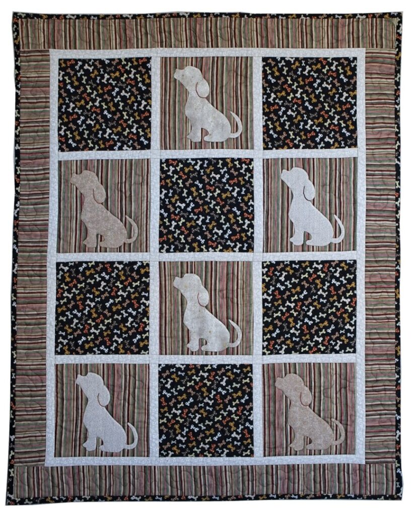 Child's quilt, puppy applique, dog print quilt, Fabric Cafe "Perfect Pets"