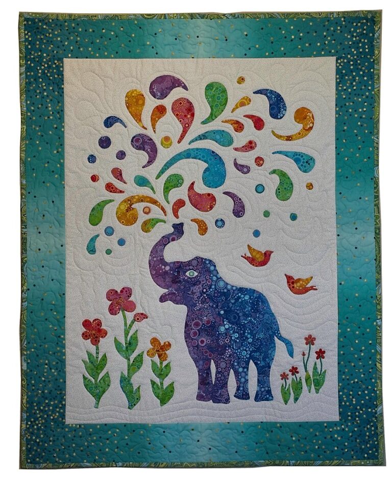 Spingarn quilts, paisley splash quilt, elephant applique quilt, paisley applique, applique flowers, needle-turn applique, Robert Kaufman Effervescence