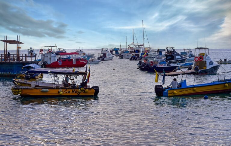 Galapagos Islands, San Cristobal Island, harbor scene, boats at harbor