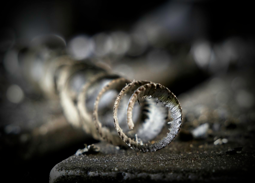 Metal shavings photograph; silver shavings; machine shop photograph; art photography, Richard Spingarn photography, Spingarn Studio